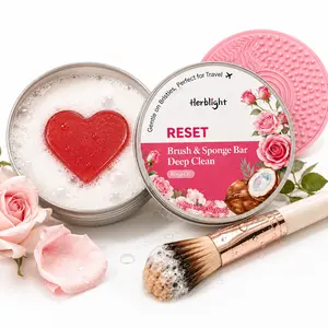 【Herblight】Makeup Brush & Sponge Cleaner, Deep Cleaning & Gentle Care, 2-in-1 Solid Balm Cleanser with Built-in Silicone Pad, Travel-Friendly (Rose & Tea Tree)