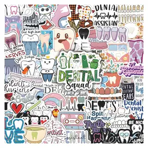 60pcs Dental Themed Stickers Pack, Funny Stickers, Waterproof Dental Professional Cute Tooth & Dental Care Decals for Laptop, Water Bottle, Journal & Scrapbook, Dentist & Dental Hygienist Gift