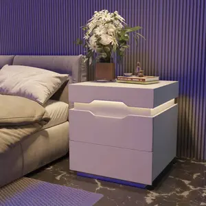 Nightstand With Charging Station, Side Table With LED Lights, Bedside Table With Plug Outlets, 2 USB Ports, Bedside Tables With 2 Drawers And Top Storage Space, 20 RGB Colors Lighting