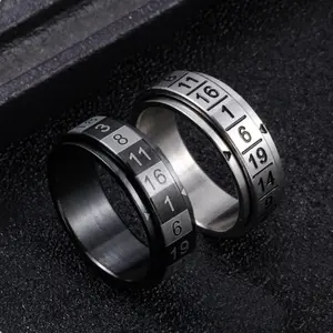 Fashion Punk Titanium Steel Ring Rotatable Digital Men And Women Stainless Steel Arabic Digital Ring Anti Stress Anxiety Jewelry