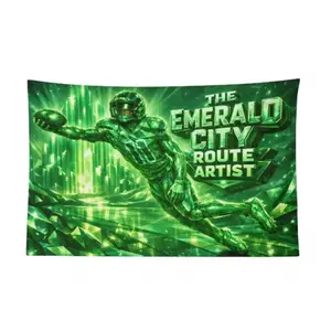 Emerald City Route Artist JSN Jaxon Smith-Njigba Iconic Moment Wall Flag - Celebrate Sports History with Teamwork Excellence and Collaboration Tribute Decor Tapestry Wall Hanging Tapestry Bedroom Dorm Wall AthleteFlags Athlete Flags