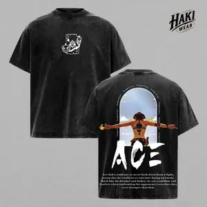 Vintage Portgas D. Ace One Piece Anime Graphic Tee, Unisex Oversize Acid Washed Cotton T-Shirt, Premium Lightweight Manga Streetwear Top, Aesthetic Double Sided Print