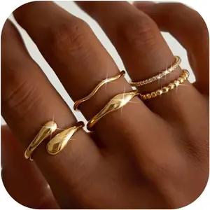 14K Gold Plated Rings for Women Non Tarnish Stackable Chunky Rings Cubic Zirconia Thumb Ring Set Dainty Trendy Statement Promise Wedding Bands Engagement R 2026