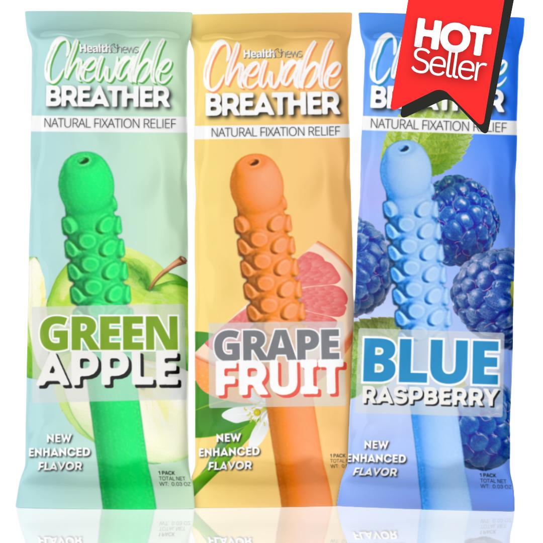 Ready to Go Aromatherapy Chewable Breather Puffer Stick with Essential Oil 3 mix Pack for On the Go - Green Apple Flavor