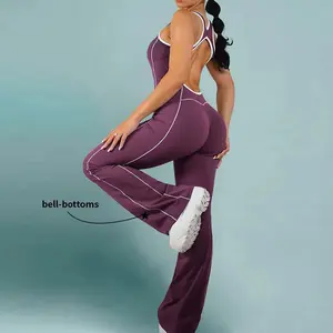 SculptLine Jumpsuit - Bell-Bottoms with White Piping for Comfort and Style - Sleeveless Design for Casual Outfits