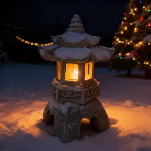 Solar-Powered Asian Zen Pyramid Pagoda Light Sculpture – Resin Self-Illuminated Tower (No Wiring), Zen Fountain-Inspired Decor for Weddings, Courtyards, Gardens & Landscaping, Indoor/Outdoor Focal Piece