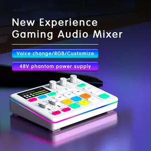 Professional Gaming Streaming Audio Mixer with 48V Phantom Power, RGB Sound Card for PC/Laptop/Smartphone, Noise Reduction Voice Changer for Live Streaming, Podcast, and KTV