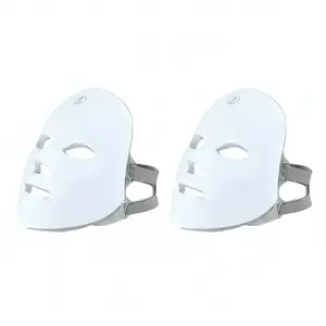USB Charge 7 Colors LED Facial Mask 2-Pack, White ABS Material with Built-In 400mAh Lithium Battery, USB Rechargeable Skin Care Devices for All Skin Types