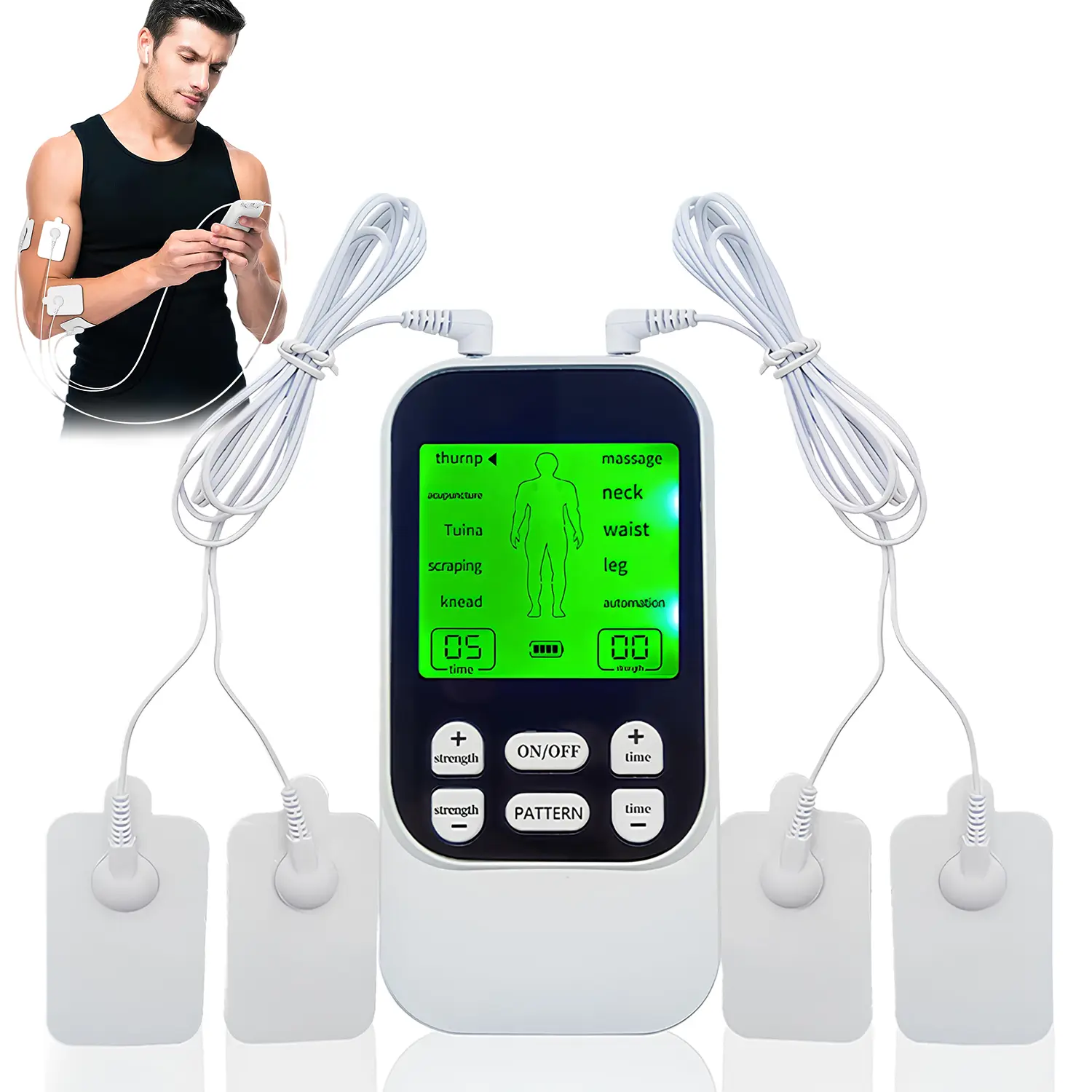 TENS Unit Muscle Stimulator with 4 Electrode Pads, 10 Massage Modes & 30 Intensity Levels, Portable Electronic Pulse Massager with Adjustable Timer for Back, Neck, Shoulder, Arms and Legs