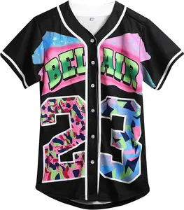 90S Clothing for Women,Unisex Hip Hop Outfit for Party,Bel Air Baseball Jersey,Short Sleeve Button down Shirt Amzdest