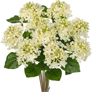 White Hydrangea Artificial Flowers 2 Bouqutes, 15.7" Real Touch Plastic Faux Hydrangea Flowers Outdoor with 5 Blooms, Large Silk Fake Hydrangeas Flower Arrangement for Home, Porch, Patio, Garden Decor