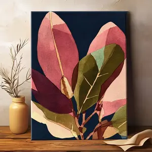 Modern abstract magnolia leaf wall art, suitable for pairing with navy blue, pink, green, gold, and brown, can be framed or used as a decorative panel, suitable for bedrooms and offices-minimalist plant leaf decoration.