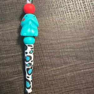 Kissy Face Teal "Richard" Beaded Focal Pen with Adorable Blue Bird Design and Red Bead Top for Stylish Writing