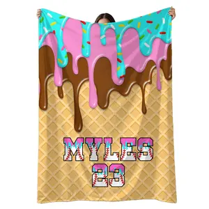 Custom Baseball Drip Blanket, Personalized Ice Cream Drip Baseball Blanket, Baseball Ice Cream Drip, Baseball Gifts For Players Birthday