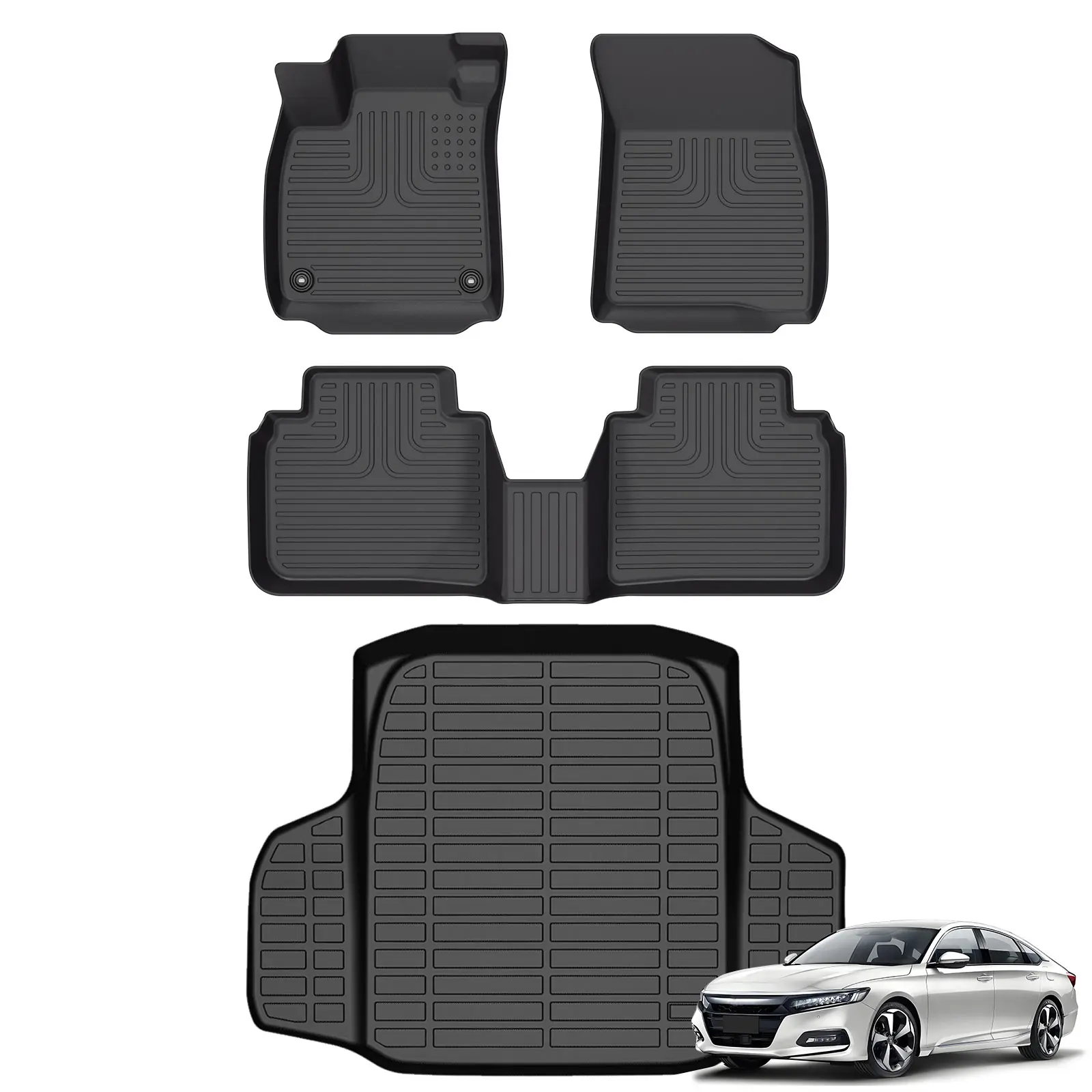 KELCSEECS Honda Accord & Accord Hybrid 2023-2026 Floor Mats & Cargo liners, All Weather Protection TPE Duty Non-Slip Custom Automotive Cargo Liners, Front & Rear Row & Trunk Mats, Accessories, Waterproof, Easy to Clean Eco-friendly Material Safe  Durable