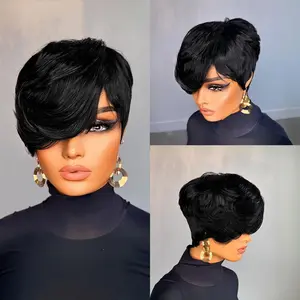 ShowRealHair Full Machine Made Black Cute Nuna Wig African Black Wigs for Women Short Pixie Cut Wigs#SummerVibes