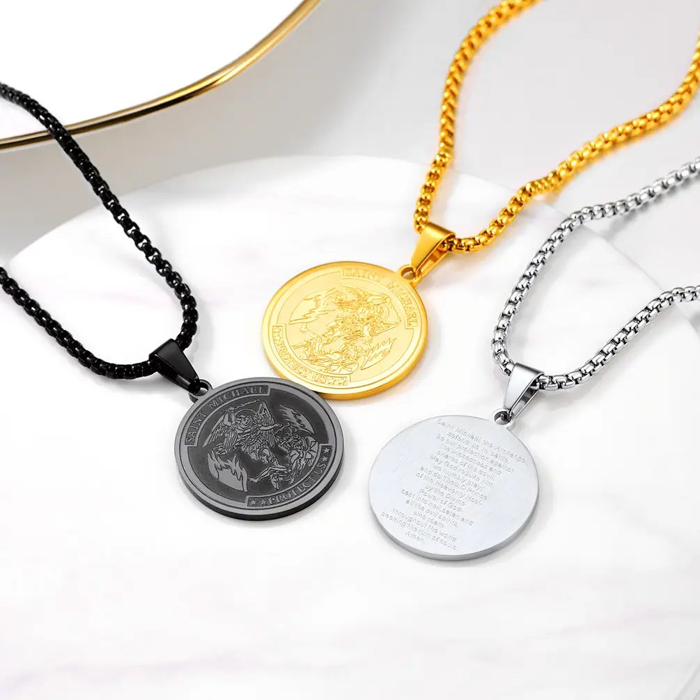 FatihHeart the Archangel Necklace Catholic Saint Pendant Necklace Stainless Steel FatihHeart the Archangel Necklace Catholic Saint Pendant Necklace Stainless Steel