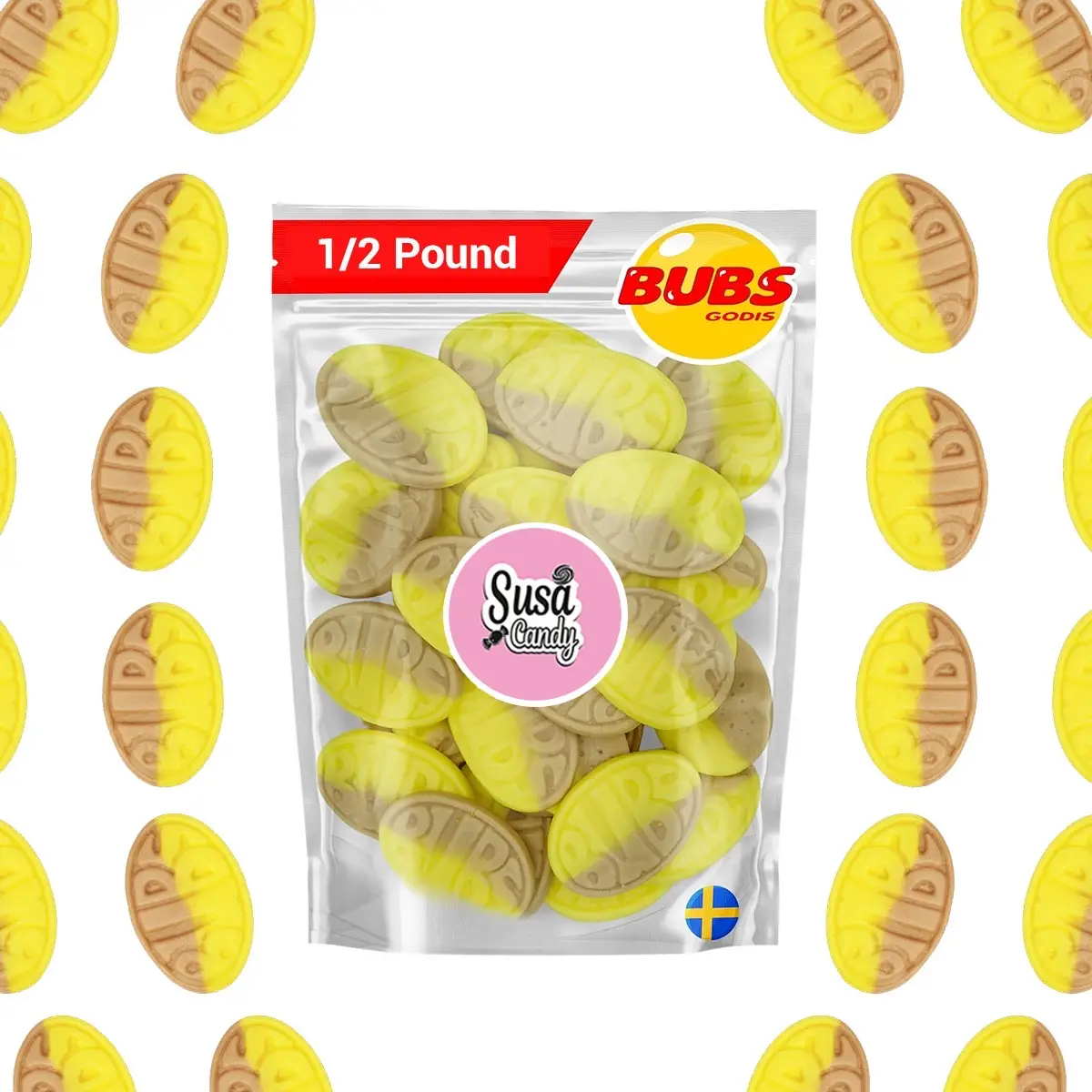 Bubs Swedish Candy - Banana Toffee Foam Ovals - 1/2 LB - Vegan BonBon - Sweet, Snack Caramel Candies Swedish candy