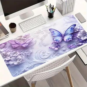 Free ExpressLarge Extended Mouse Pad & Desk Mat with Elegant Purple Butterfly Flower Design - Non-Slip Rubber Base, Washable Suitable for Office, Gaming, Computer Work - Desk Mat Compatible for PC, Laptop, Desktop Computers
