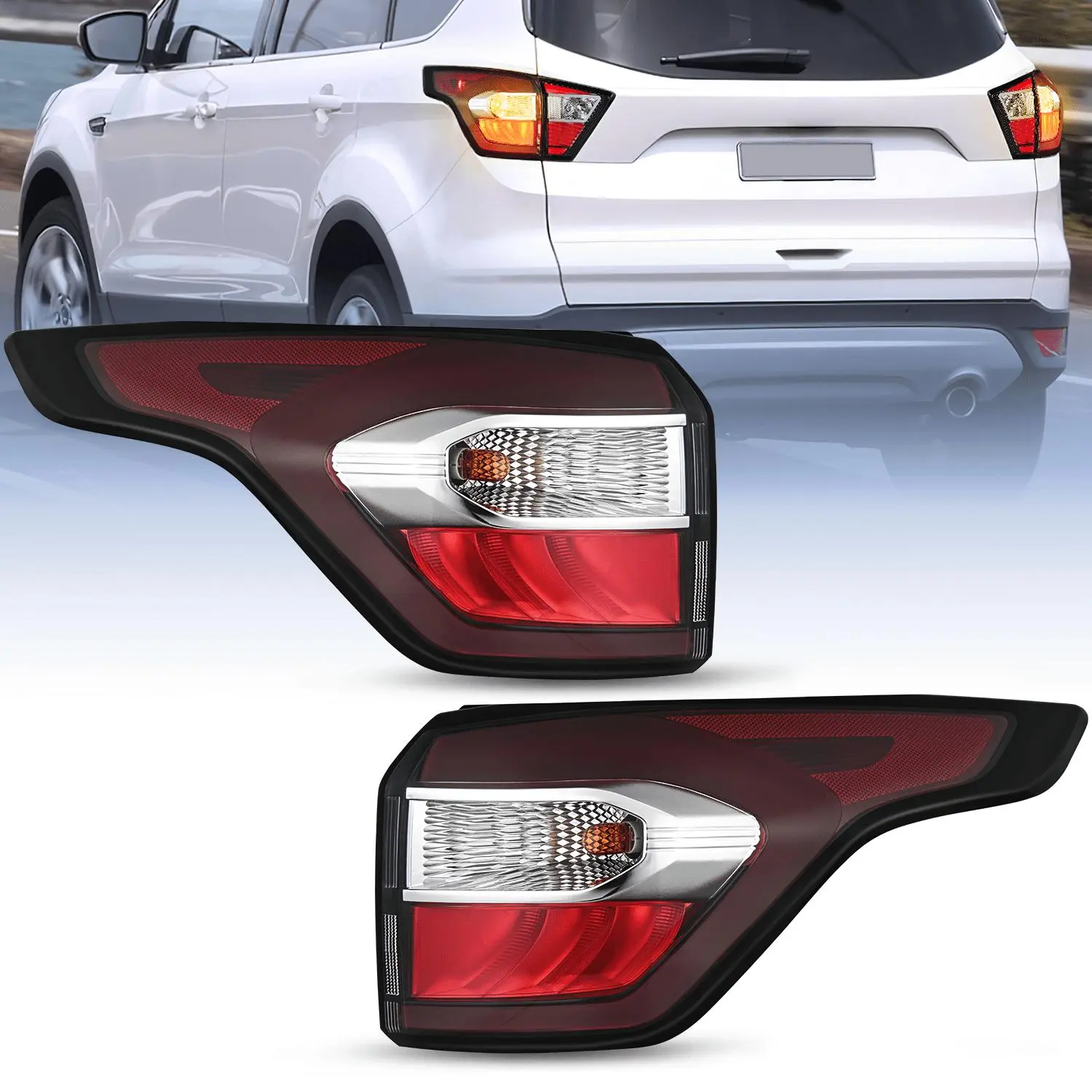 Nilight Outer Rear Taillight Assembly - OE Style LED Lights & Halogen Bulbs, Plug-and-Play, High-Impact Housing, Corrosion-Resistant, Luminous, Dust-Proof, DOT Compliant, Durable, 2017-2019 Ford Escape Kuga Driver & Passenger Side Replacement