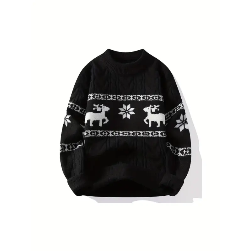 Men's Casual Christmas Reindeer Sweater - Cozy Acrylic Knit, Round Neck Pullover for Fall/Winter, Best for Christmas