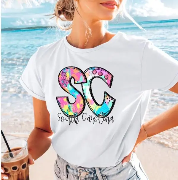 South Carolina Neon Splash DTF Transfers - Specialty DIY Supplies, 310°F, Heavy Pressure, Pre-Press, Hot Peel, Vivid Colors, Long-Lasting (Note: Not a Shirt or Text)
