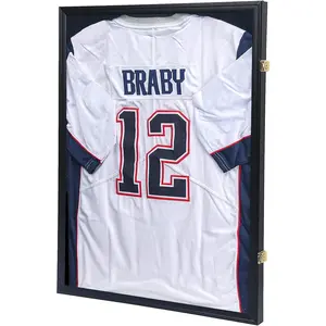 Jersey Display Frame Case - Large Lockable Frames Shadow Box with UV Protection for Baseball Basketball Football Soccer Hockey Sport Shirt Matte Black Finish