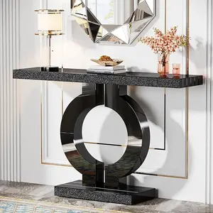 Tribesigns Modern Mirrored Console Table, Glass Sofa Table, 43-Inch Entryway Table with O-Shaped Base for Living Room Hallway Entrance