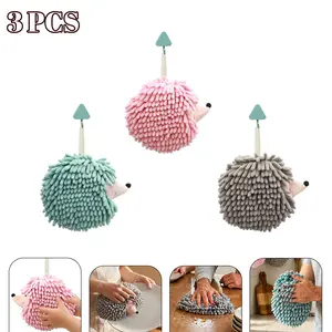 Hedgehog Shape Hanging Hand Towel Set, 3 Pcs (//), Super Absorbent Quick Dry, Bathroom & Kitchen Cleaning Cloths
