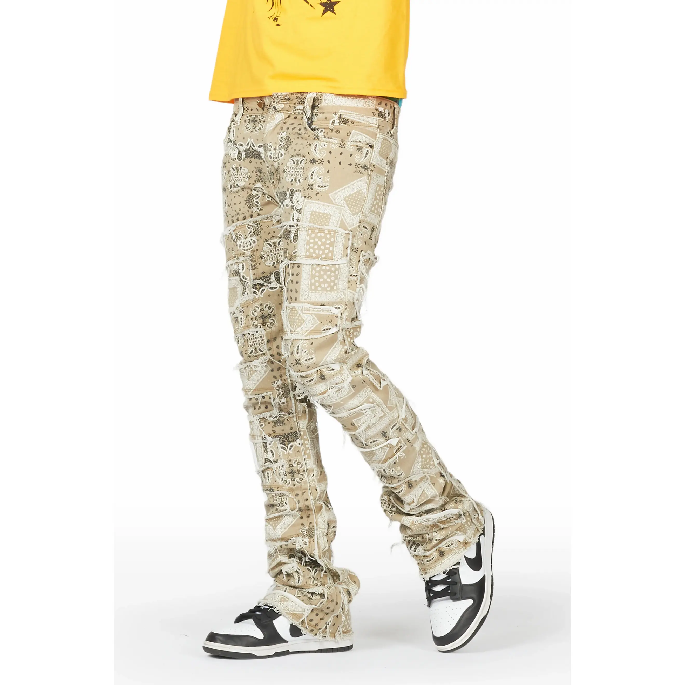 Axton Beige Stacked Flare Jean