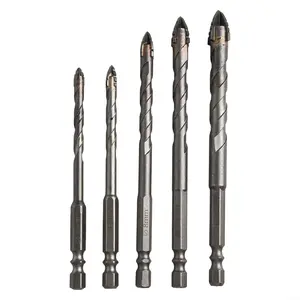 5-Pack Multi-Size Eccentric Drill Bits with Cemented Carbide Eccentric Tips, Vibration Reduction for Glass Drilling, 6/8/10/12mm for Tile, Ceramic, Concrete
