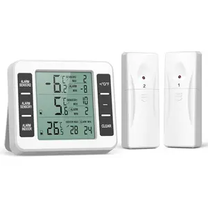 Refrigerator Thermometer, Wireless Digital Freezer Thermometer with 2 Sensors, Indoor Outdoor Thermometer, Audible Alarm, Min and Max Display, LCD Display for Home, Restaurants
