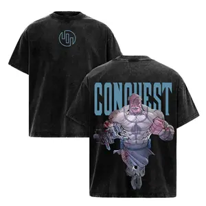 Invincible Conquest Graphic Tee Vintage Washed Heavy Cotton T-Shirt Double Sided Viltrumite Logo Anime Streetwear Unisex Oversized Pump Cover Gym Top Comic Book Apparel Retro Acid Wash Short Sleeve Y2K Style Casual Everyday Wear For Men And Women