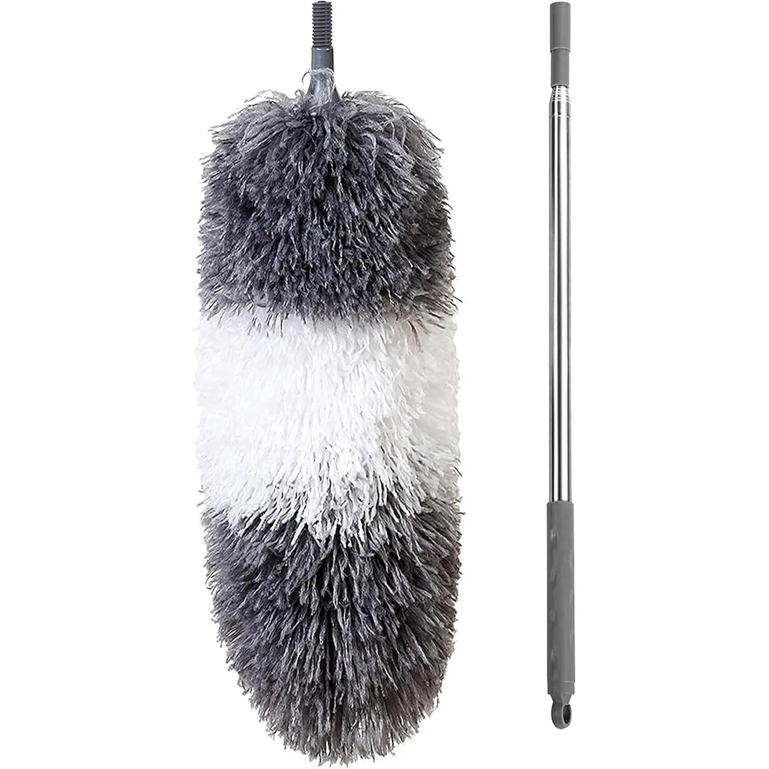 2 Pcs Microfiber Feather Duster Set - Polyester, Stainless Steel Extendable Pole + Head, Bendable Head, 100" Lightweight Telescopic Duster for Ceiling Dusting, Indoor/Car Cleaning, 100 Inches