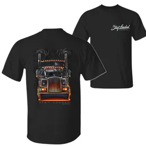 Stay Loaded Truck T-Shirt – Black Graphic Tee Featuring Front View Semi Truck with LED Lights Design, Trucker Style Shirt for Drivers