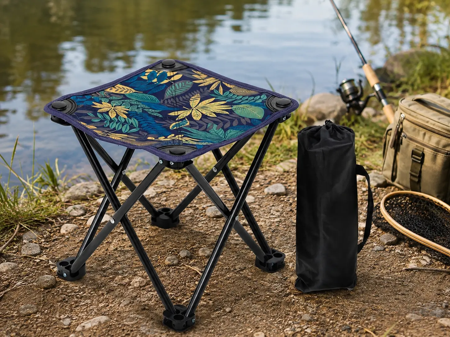 Portable Folding Camping Stool with Carry Bag, Lightweight Outdoor Chair for Fishing, Hiking, Gardening & Beach, Medium Blue