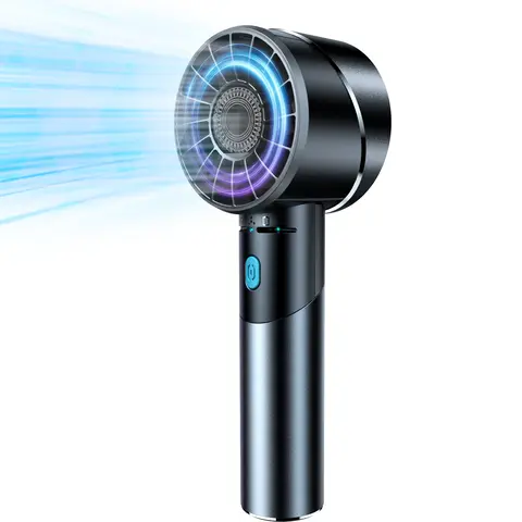 Lepwings Cordless Turbo Handheld Portable Fan - 4-Speed Cool Airflow, 16 Hours Long-Lasting Rechargeable Battery, 0.36 lbs Mini Metal Pocket Size, Low-Noise Brushless Motor, USB Port, Desk Mode, Home Office Cooling, Ideal for Hiking