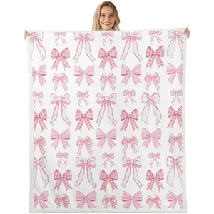 Bowknot Kids Throw Blanket Kawaii Pink Bow Tie Fuzzy Blanket for Girls Princess Room Decor,Cute Bow Print Blanket for Bed Couch Sofa,Soft and Breathable Fleece Blanket