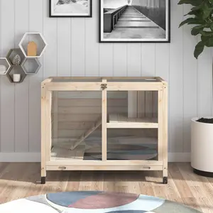 Rabbit Hutch with Wheels Desk and Side Table Sized Wooden Cage Waterproof Small Bunny with Removable Tray Openable Roof for Rabbits Chickens Ducks Indoor Outdoor Natural 36" L x 21" W x 28.75" H