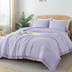 Queen Comforter Lavender, Purple 3 Boho Tassel Lightweight Comforter Sets, Winter Fluffy Fringe (90x90In Comforter  2 Pillowcases)