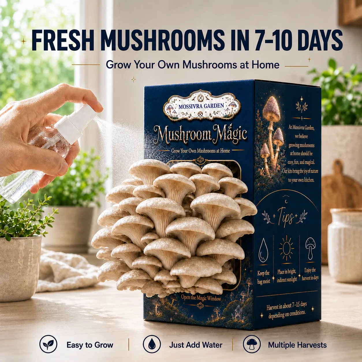 Organic Oyster Mushroom Grow Kit | Easy to Grow Indoors & Outdoors | Balcony, Patio & Garden Friendly | No Soil /1–7 Days Harvest | No Sun Required | Multiple Harvests |  | Perfect for Home Kitchen & Gardening Enthusiasts | Non-GMO-Gift for Adults & Kids