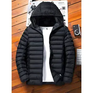 Warm and Comfortable Men's Solid Hooded Jacket for Fall Winter, Quilted Zip Up Casual Leisure Clothing for Outdoors