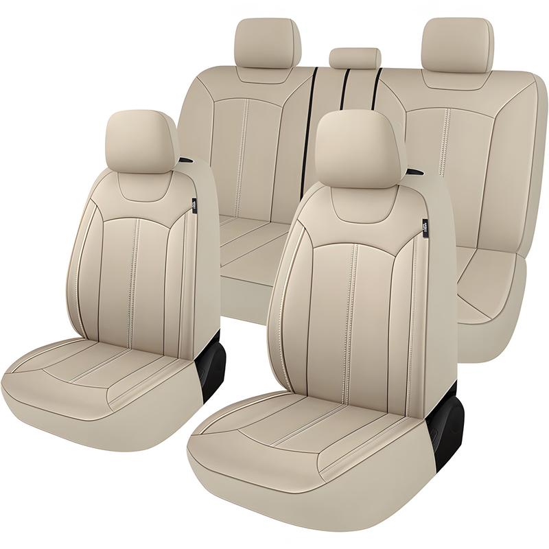 5 Seats Beige PVC Waterproof Car Seat Covers Full Set Universal Fit for Cars SUVs with 3 Zipper Airbag Compatible Truck Cushion Protector