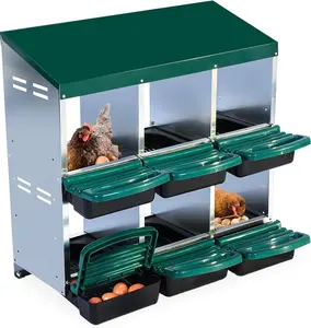【Christmas Gift】Metal Chicken Nesting Box, 6 Compartments Chicken Egg Laying Box, Chicken Coop Nesting Box, Chicken Nesting Box with Roll Up Design Lid, Green Cage Enclosure