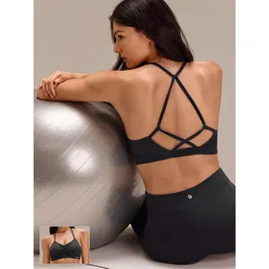 GLOWMODE FeatherFit Back At It Cinched Bust Crisscross Open Back Removable Cups Strappy Sports Bra Low Impact Yoga Pilates Studio Gym Workout Daily Active Wear