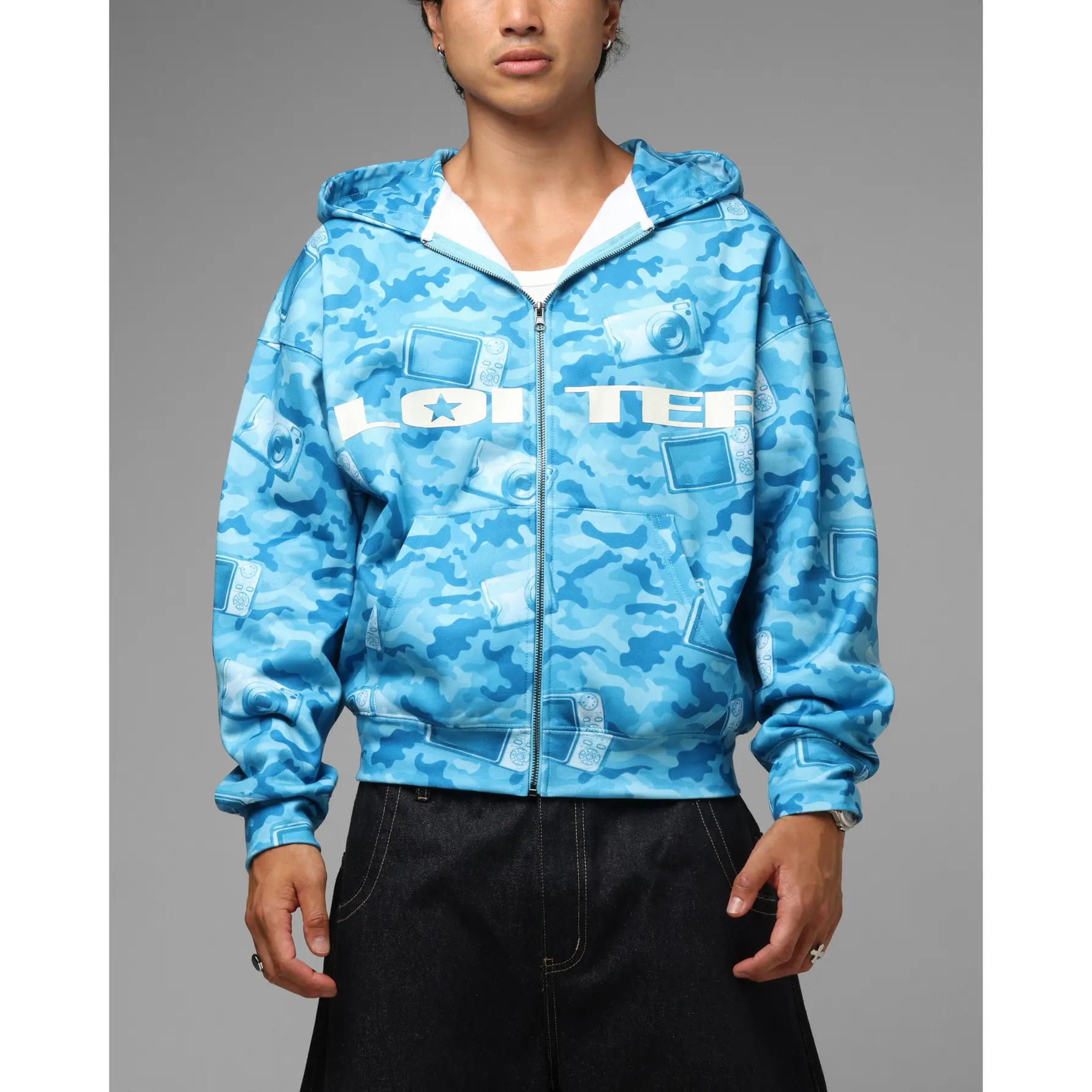 Loiter Digi Camo Zip Hoodie Blue Camo