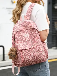 1pc  Women's backpack with large capacity and leopard pattern zipper closure, fashionable and versatile, personalized and trendy, suitable for daily commuting, shopping, students and school. Women's backpack, Casual Backpack
