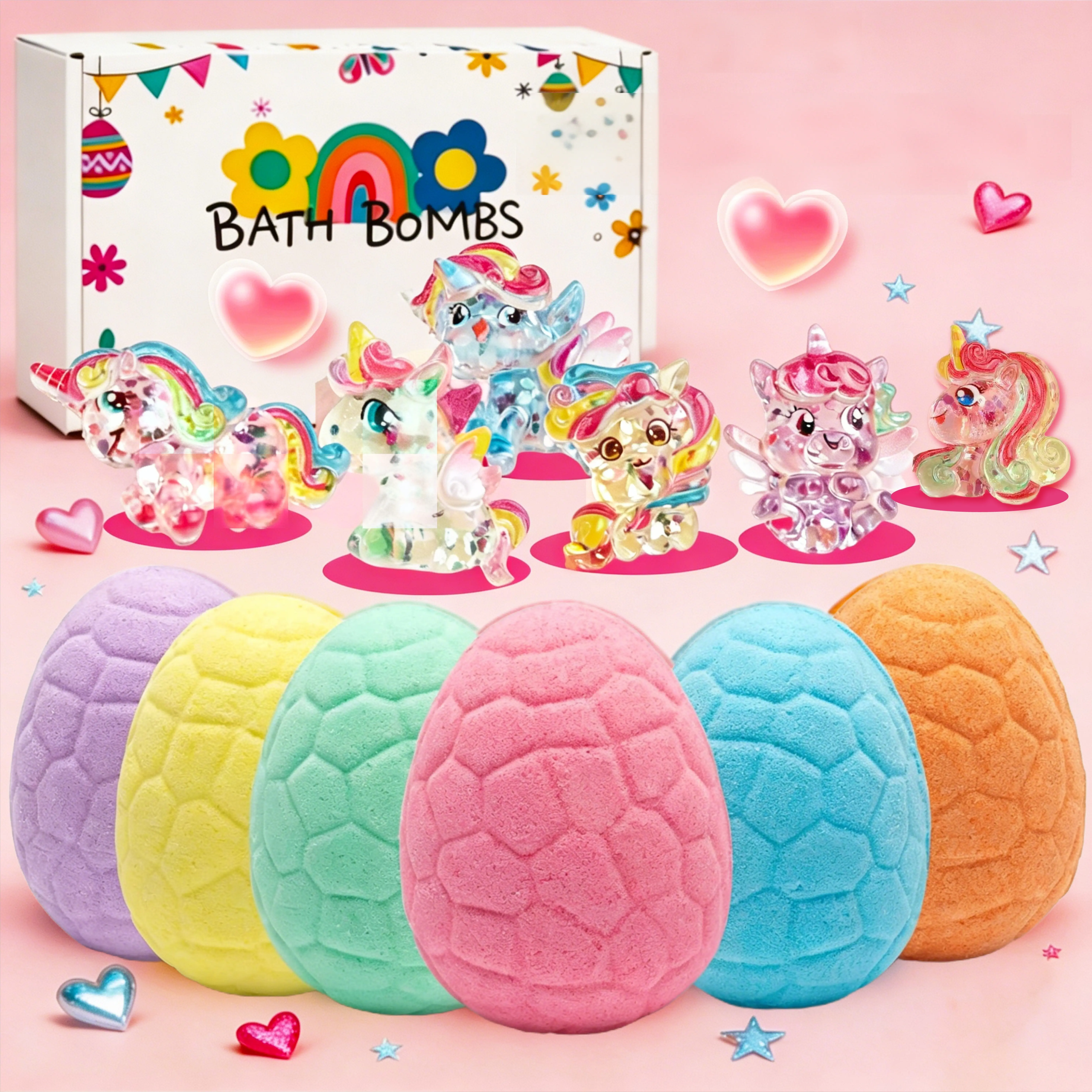 6-Pack Kids Unicorn Bath Bombs with Surprise Inside - Organic Colorful Bubble Bath, Ideal Birthday Gift Set for Girls