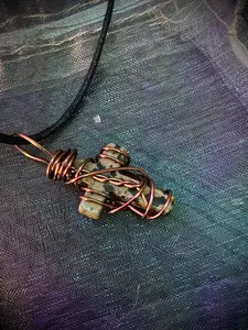 Dalmatian Stone Wire Wrapped Crystal Cross Necklace