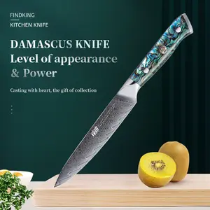 FINDKING Utility Knife, Professional Japanese 67 Layers Damascus Steel Kitchen Chef's Knife 5 Inch, Resin Abalone Shell Handle, Razor Sharp Professional Fruit Paring Knife with Gift Box for Family, Restaurant, Cutting Vegetables and Fruits for Kitchen